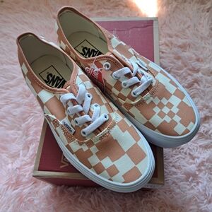 Vans Peach and White Checkered Sneakers